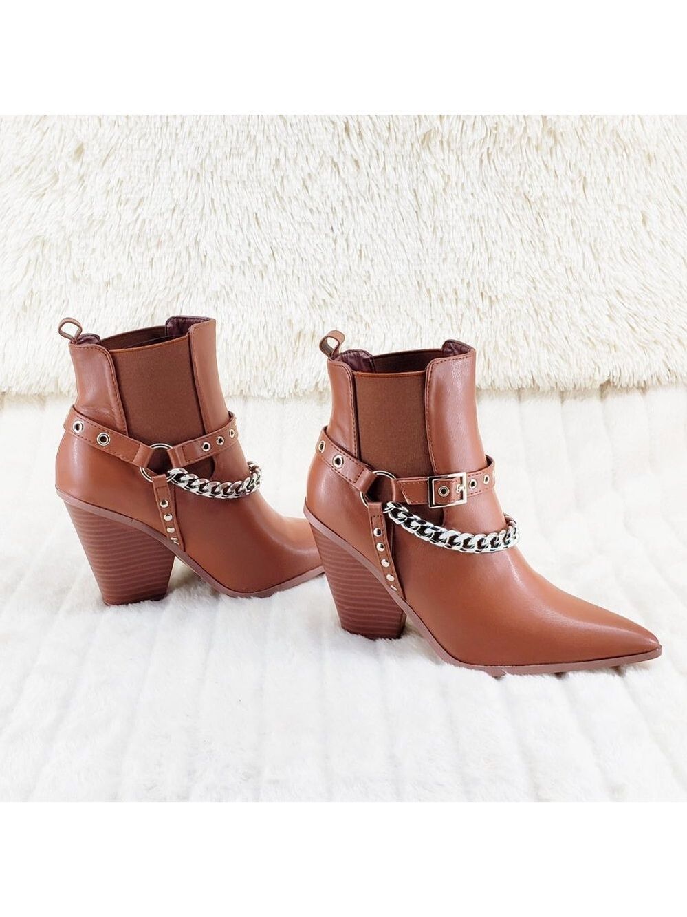 Demitri Tan Western Cowgirl Cowboy Pull On Elastic Panel Ankle Boots - Picture 4 of 11